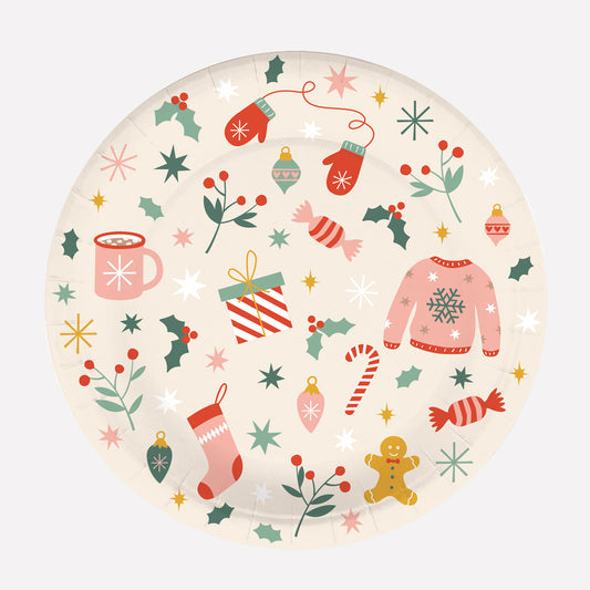 8 assiettes en carton cosy christmas : decoration de table noel