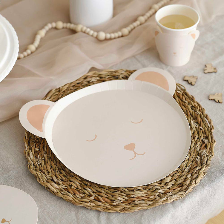 8 assiettes en carton ourson blanc : deco anniversaire enfant