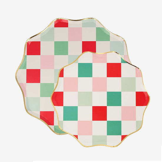 Assiettes en carton carreaux pastel Meri Meri pour decoration de table