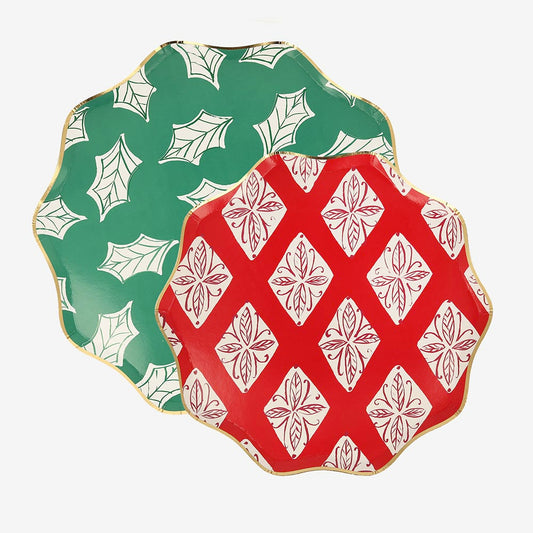 Assiettes en carton motifs block print - Déco table de Noël 