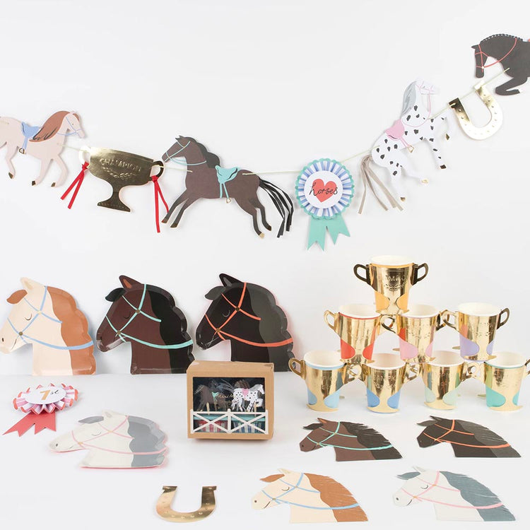 8 assiettes en carton équitation : deco de table anniversaire fille