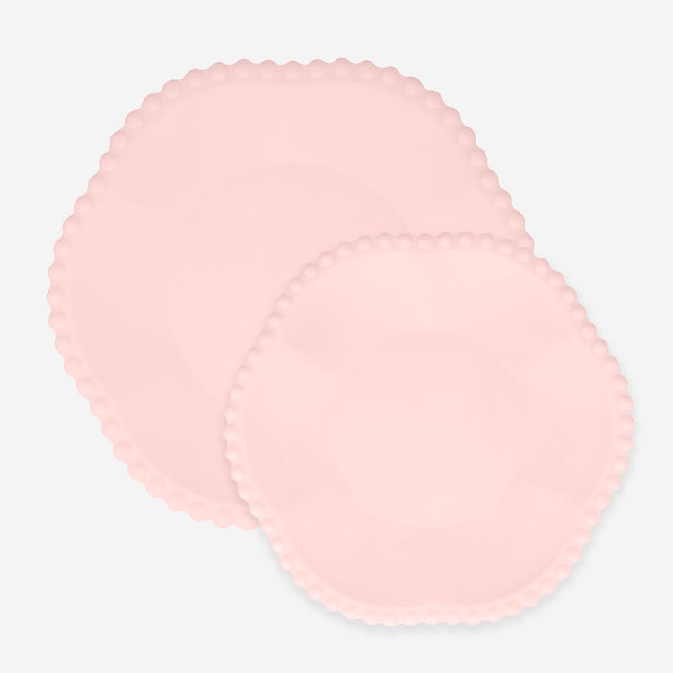 Assiettes roses compostables à bords boules, déco baby shower