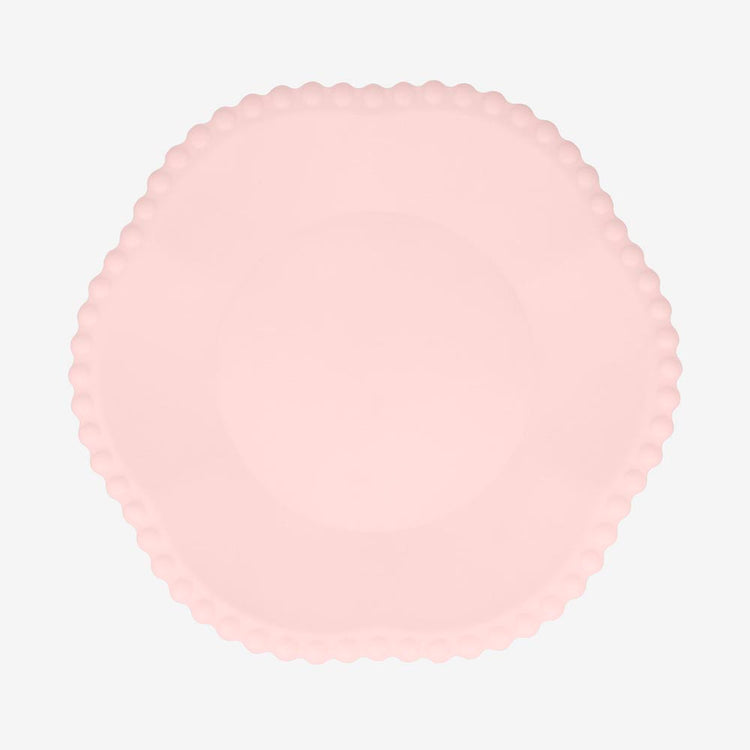 Vaisselle rose à bord perlé, effet faïence chic et jetable