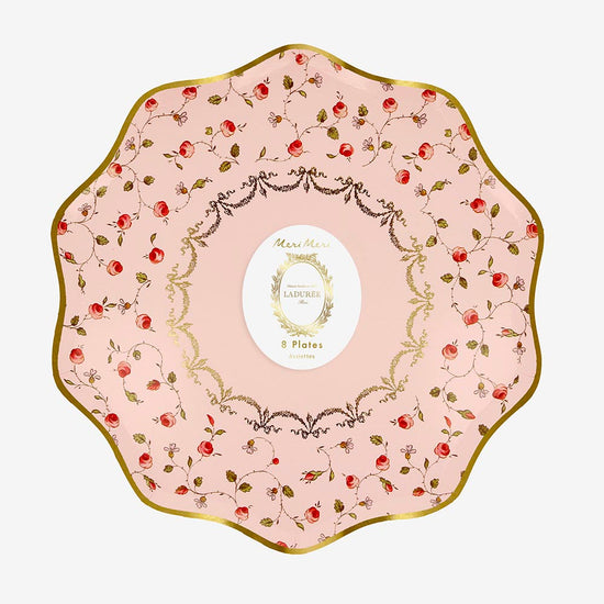 8 assiettes en carton Ladurée rose - decoration de table chic