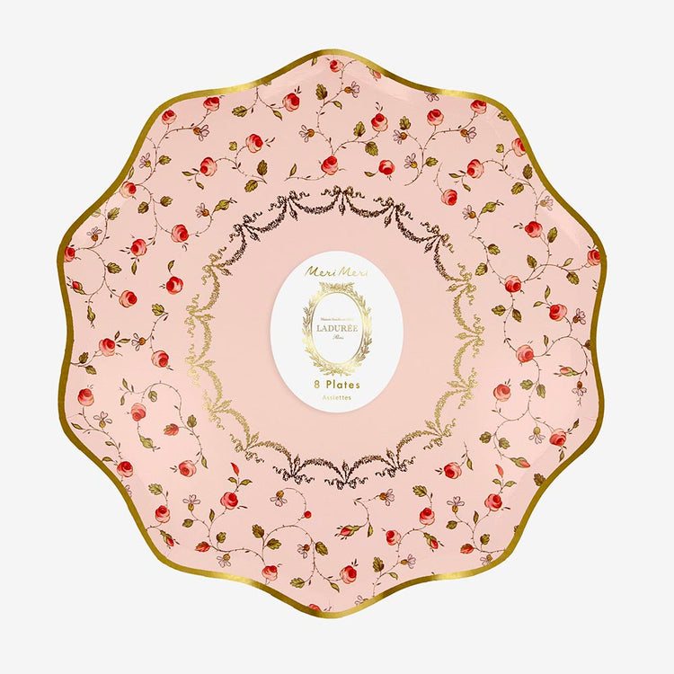 8 assiettes en carton Ladurée rose - decoration de table chic