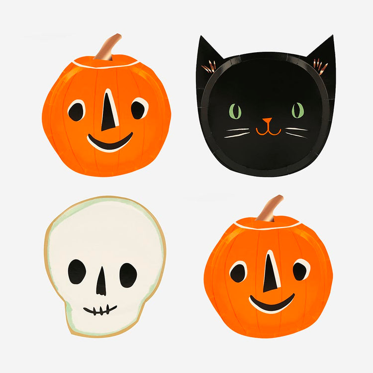 8 assiettes en carton visages d'Halloween : deco de table halloween