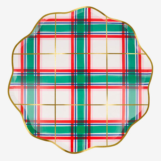 idée déco table de noel :  8 assiettes jetables motifs tartan meri meri