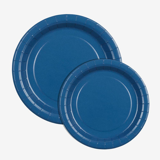 Assiettes en carton bleu décoration table anniversaire