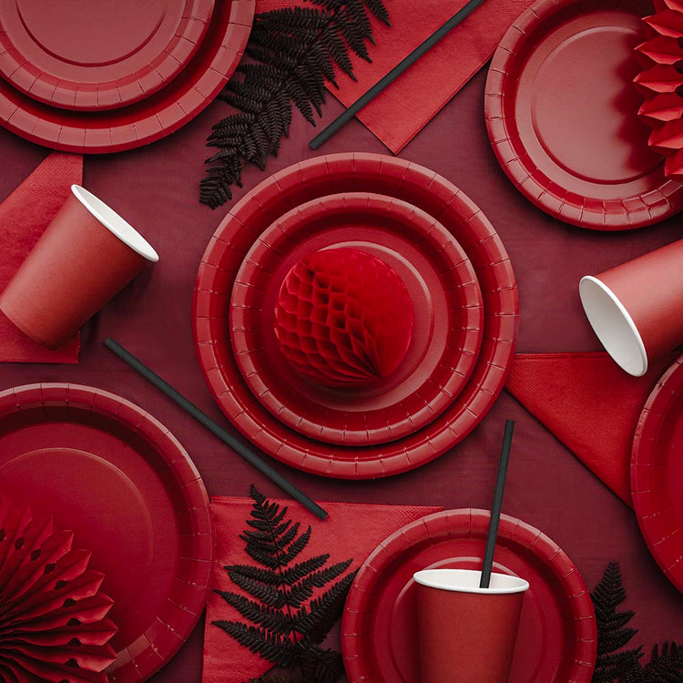Assiettes en carton rouge foncé décoration table fête