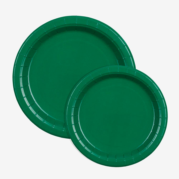 Assiettes en carton vert foncé décoration table anniversaire