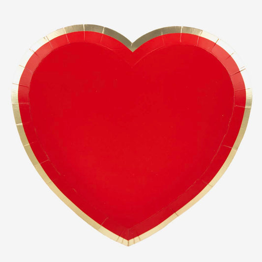 8 assiettes en carton coeur rouge : deco de table st valentin
