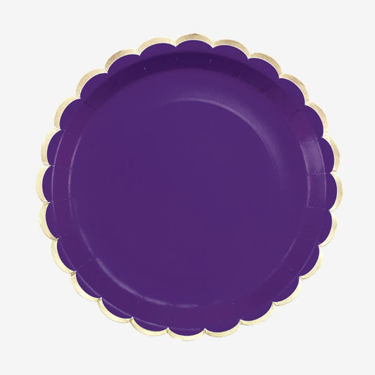 Assiette carton festonnée de couleur violette avec liseré doré