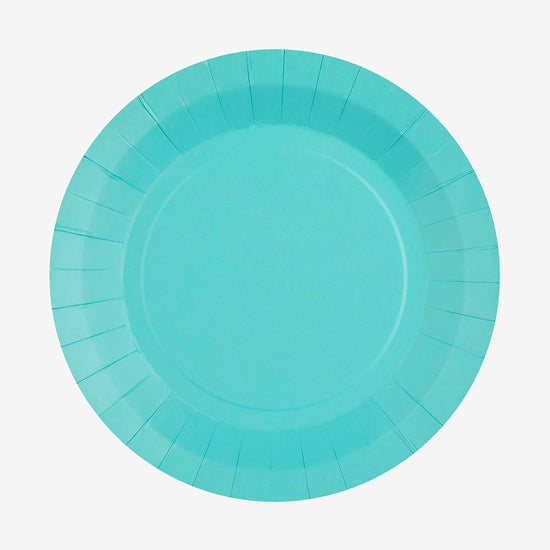 10 assiettes en carton turquoise : deco de table anniversaire bleu