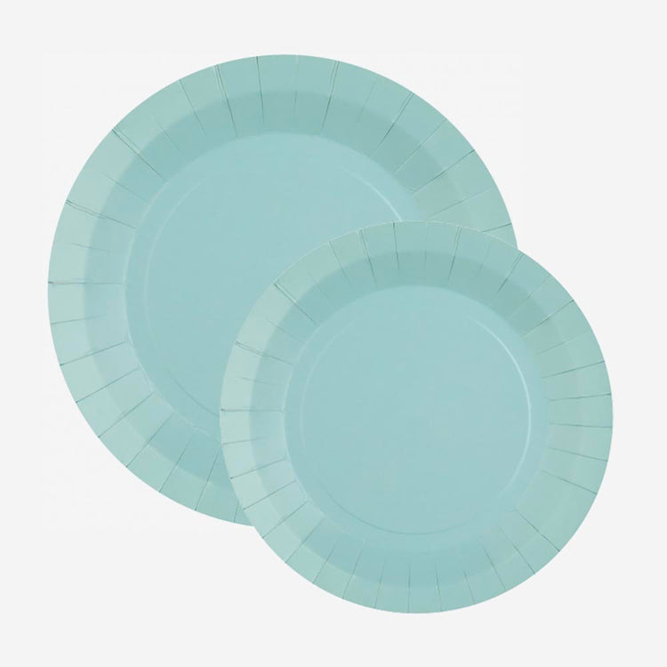 10 assiettes en carton bleu clair : deco de table anniversaire