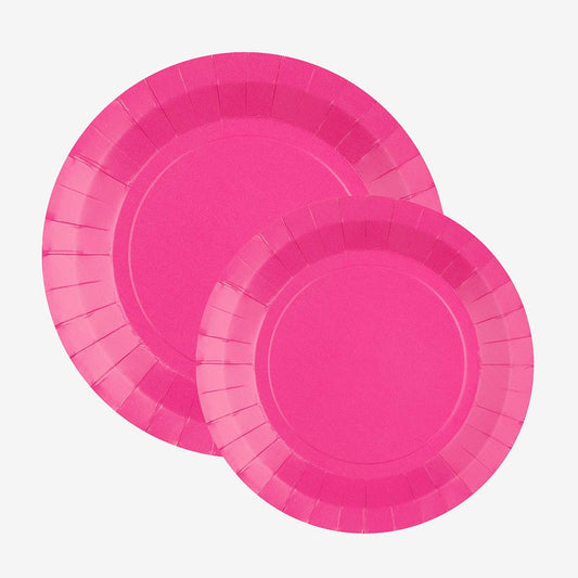 10 assiettes en carton rose bonbon : deco de table baby shower fille