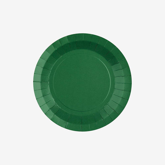 Assiettes en carton vert foncé : deco de table anniversaire tropical