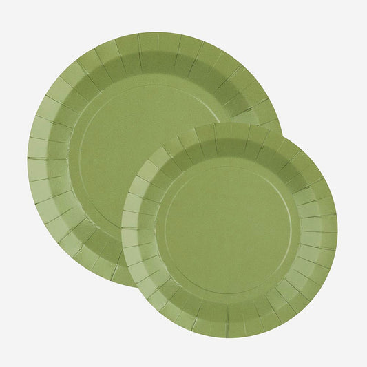 10 assiettes en carton vert sauge : deco de table champetre