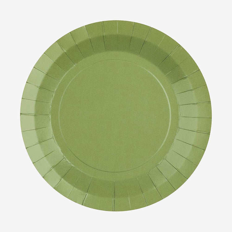 10 assiettes en carton vert sauge : deco de table anniversaire jungle
