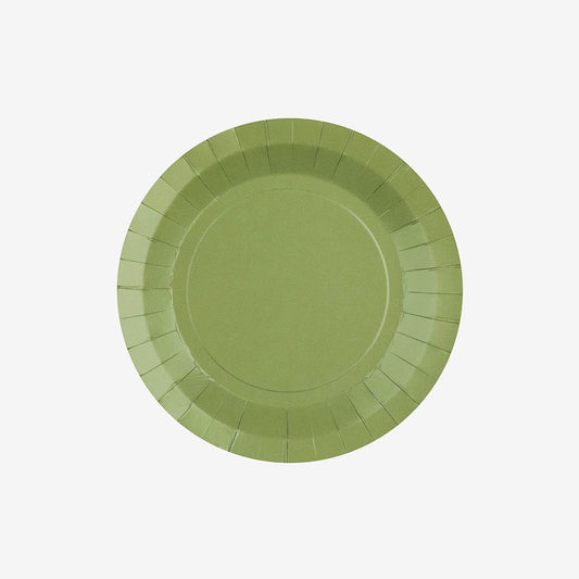 10 assiettes en carton vert sauge : decoration baby shower mixte