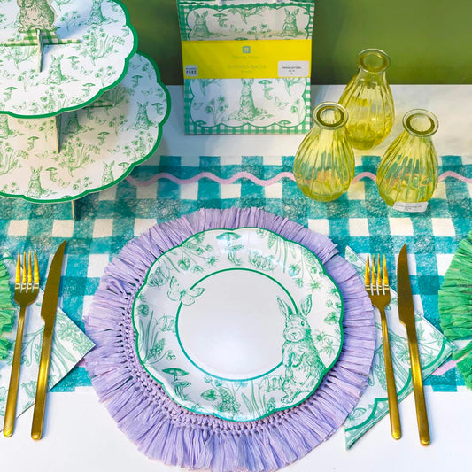 10 assiettes en carton lapin vert : decoration de table paques