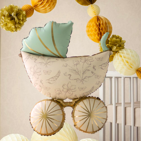 ballon landeau a gonfler à l'helium pour une baby shower chic vintage