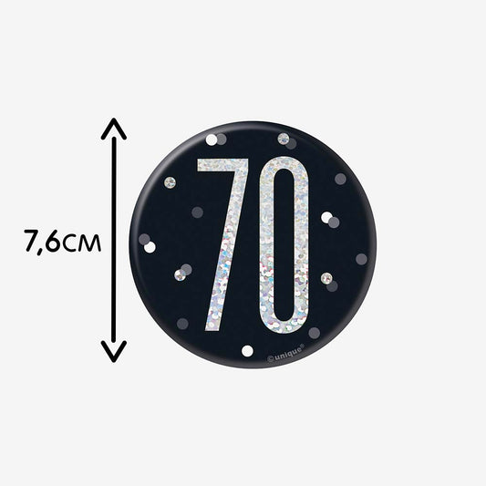 70 years black badge: festive accessory for adult birthday