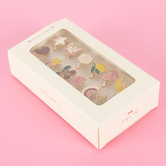 Bagues réglables Konges Slojd fruits pailettes anniversaire enfant