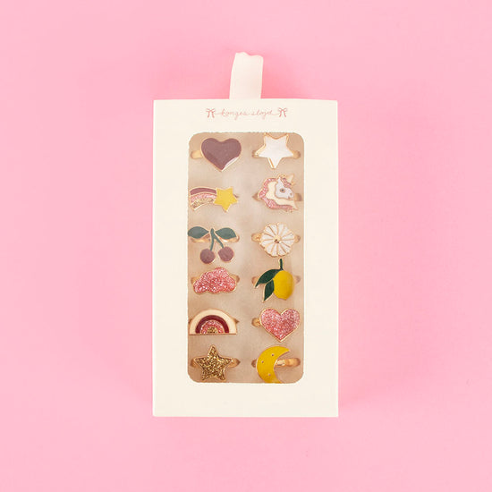 Bagues réglables Konges Slojd fruits pailettes anniversaire enfant cadeau pochette surprise