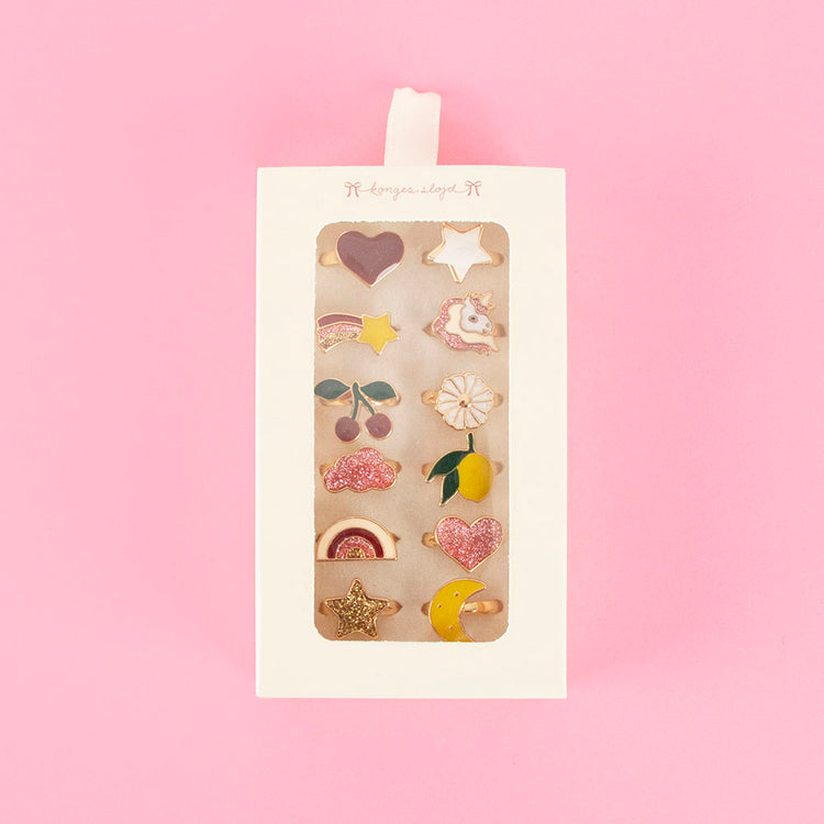Bagues réglables Konges Slojd fruits pailettes anniversaire enfant cadeau pochette surprise