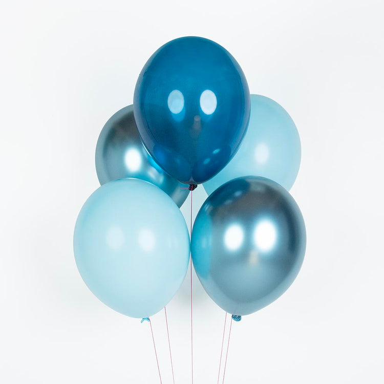 10 Ballons mix bleus déco anniversaire, fête colorée