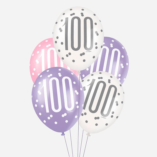 6 pink balloons 100 for 100th birthday decoration