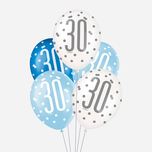 Ballon de baudruche 30 bleus : decoration anniversaire 30 ans