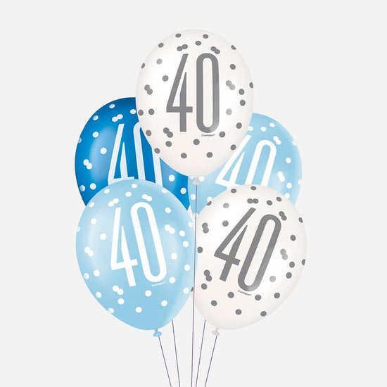 Ballons latex biodégradable bleu - Anniversaire 40 ans