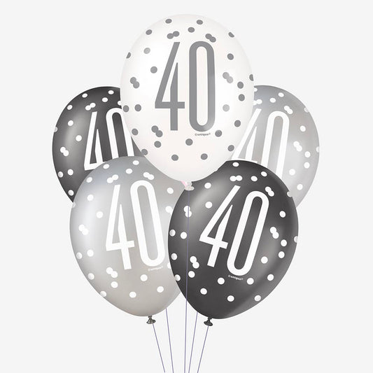 6 globos negros 40: decoración 40 cumpleaños