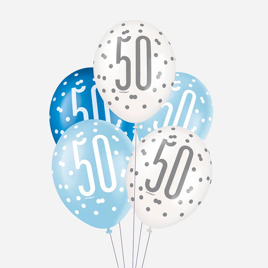 6 globos azules 50: decoración chic de cumpleaños para adultos