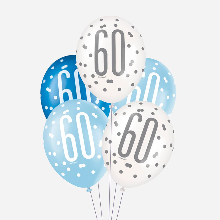 Ballons latex biodégradable bleu - Anniversaire 60 ans