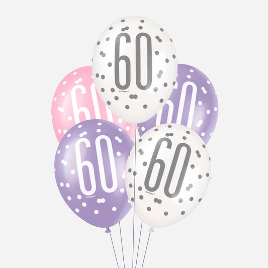 6 ballons de baudruche 60 ans roses pour deco anniversaire chic