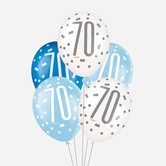 6 ballons de baudruche 70 ans bleus : deco anniversaire homme