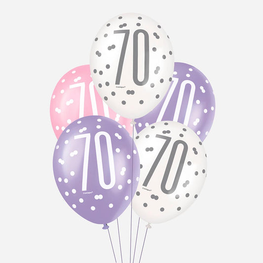 6 pink 70th birthday balloons for chic party decoration