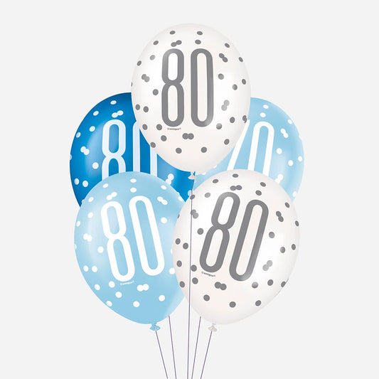 6 blue 80 balloons: chic 80th birthday decoration