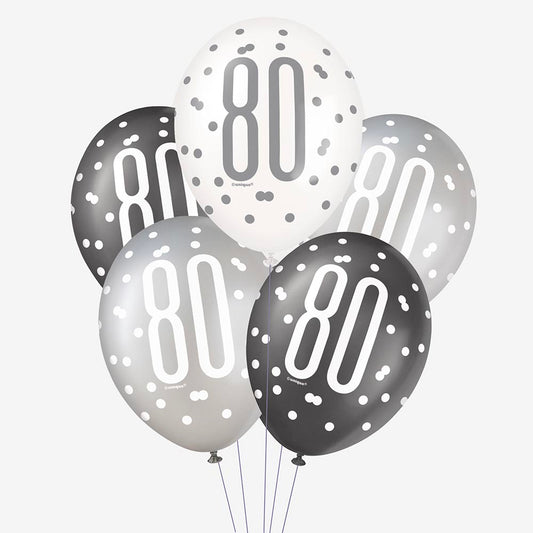 6 globos negros 80: decoración chic de cumpleaños para adultos