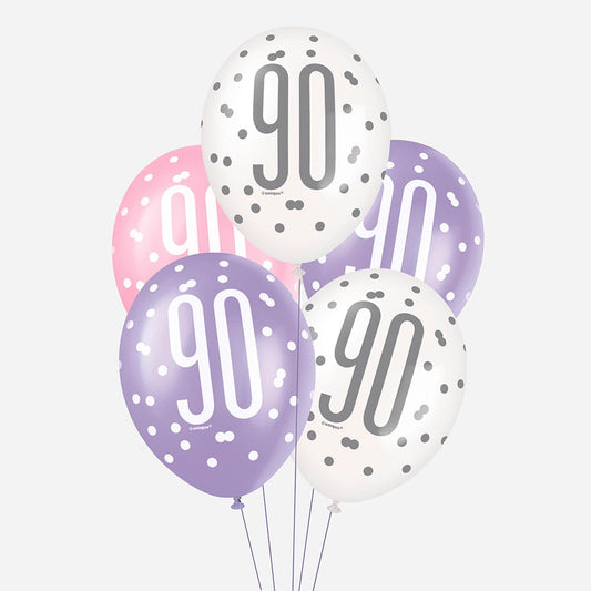 6 globos rosas 90 años para decoración de cumpleaños única