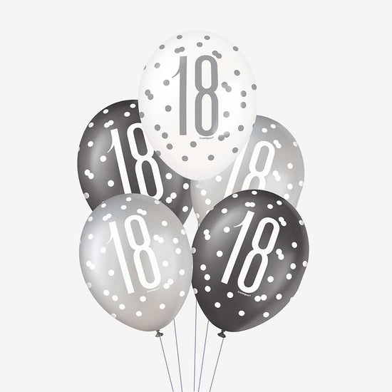 Ballon latex anniversaire 18ans blanc et or 23cm REF/6571