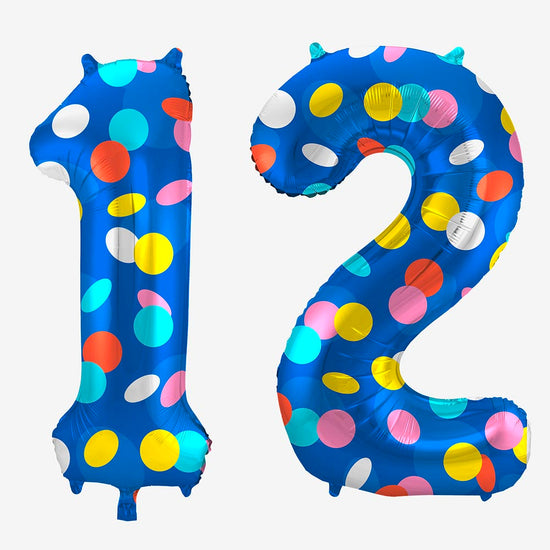 Ballon helium chiffre bleu à pois pour deco anniversaire adulte