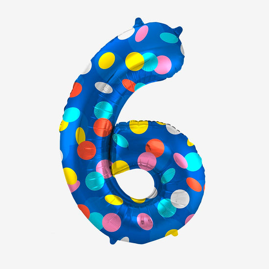 Ballon helium chiffre bleu et pois multicolore : deco anniversaire