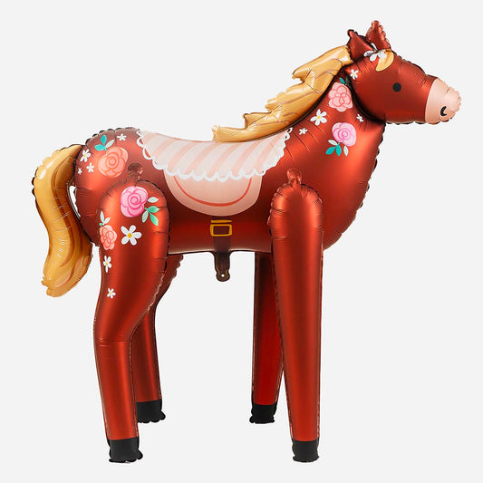 Ballon mylar géant cheval fleuri : decoration anniversaire cheval