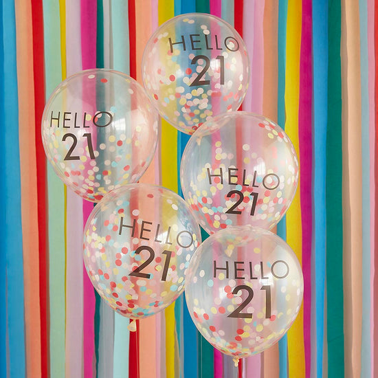 Déco anniversaire 21 ans : ballons de baudruche confettis