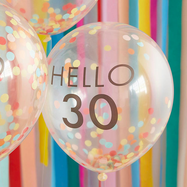 Deco anniversaire 30 ans : ballons de baudruche confettis