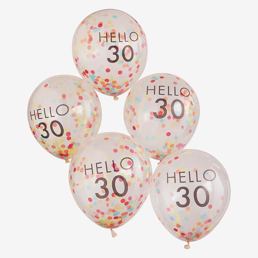 Ballons de baudruche confettis pour deco anniversaire 30 ans