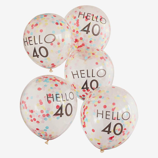 Ballons de baudruche confettis pour decoration fete 40 ans